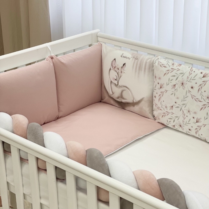 Set lenjerie patut bebe 7 piese Bambi roz (5)